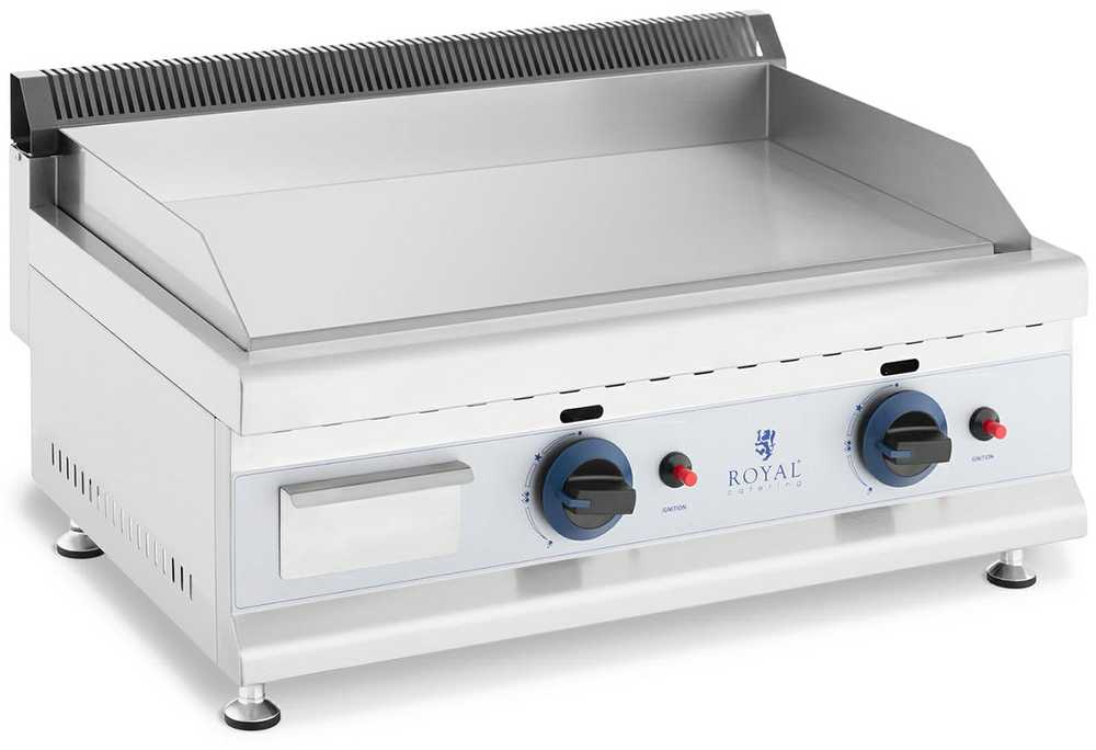 Royal Catering Dvigubas lygus reguliuojamas nerūdijančio plieno dujinis grilis gamtinėms dujoms 2x 3,1 kW 0,02 baro 60 x 40 cm