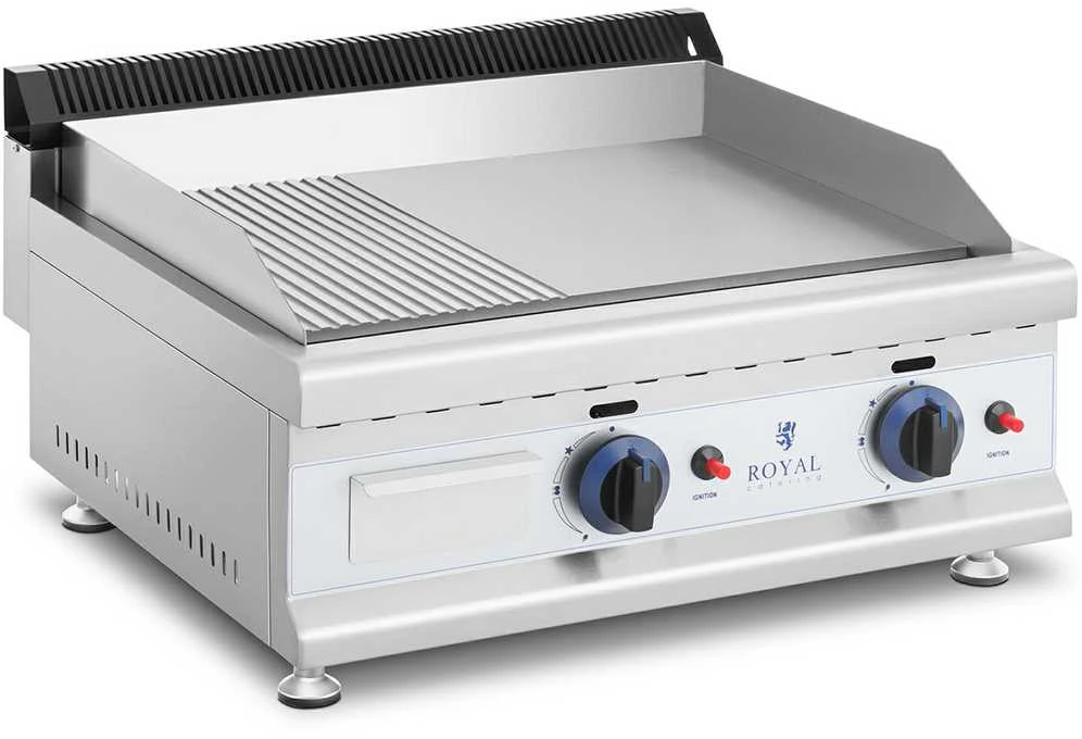 Royal Catering Dvigubas lygias, griovelis, nerūdijančio plieno dujinis grilis gamtinėms dujoms 2x 3,1 kW 0,02 baro 60 x 40 cm