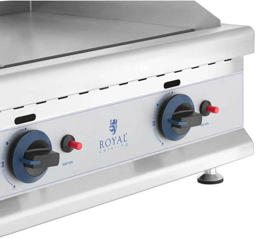 Royal Catering Dvigubas lygus reguliuojamas nerūdijančio plieno dujinis grilis gamtinėms dujoms 2x 3,1 kW 0,02 baro 74,5 x 40 cm