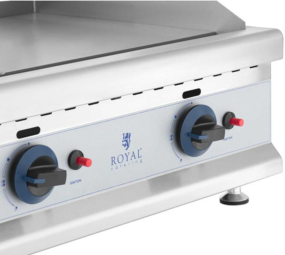 Royal Catering Dvigubas lygus reguliuojamas nerūdijančio plieno dujinis grilis gamtinėms dujoms 2x 3,1 kW 0,02 baro 60 x 40 cm