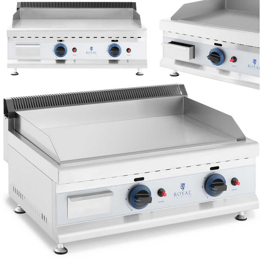 Royal Catering Dvigubas lygus reguliuojamas nerūdijančio plieno dujinis grilis gamtinėms dujoms 2x 3,1 kW 0,02 baro 60 x 40 cm