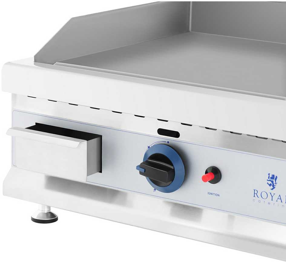 Royal Catering Dvigubas lygus reguliuojamas nerūdijančio plieno dujinis grilis gamtinėms dujoms 2x 3,1 kW 0,02 baro 60 x 40 cm