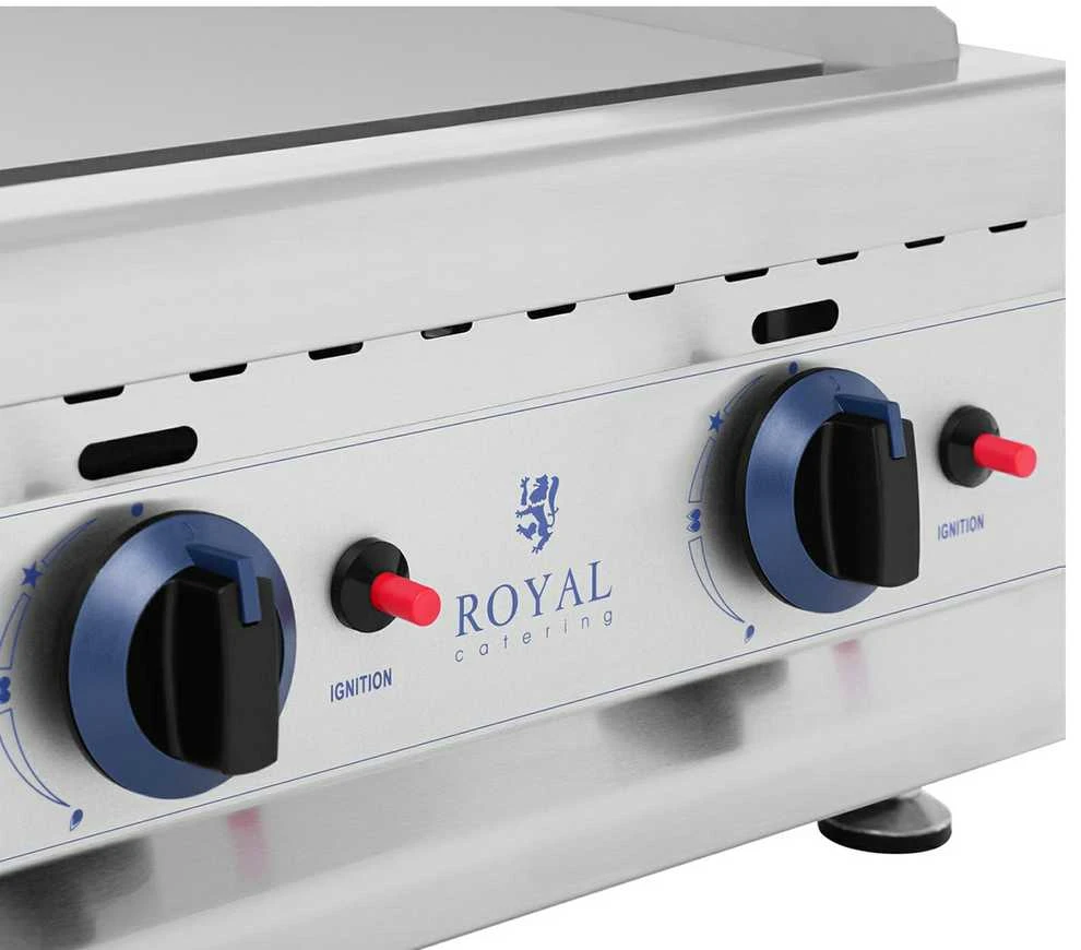 Royal Catering Dvigubas lygias, griovelis, nerūdijančio plieno dujinis grilis gamtinėms dujoms 2x 3,1 kW 0,02 baro 60 x 40 cm
