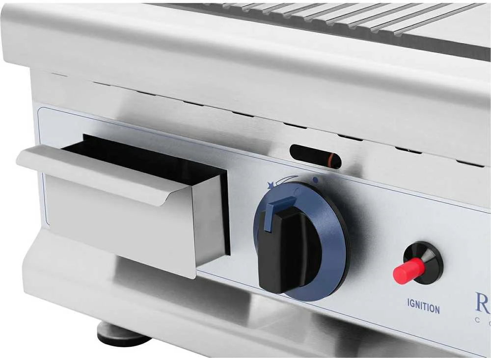Royal Catering Dvigubas lygias, griovelis, nerūdijančio plieno dujinis grilis gamtinėms dujoms 2x 3,1 kW 0,02 baro 60 x 40 cm