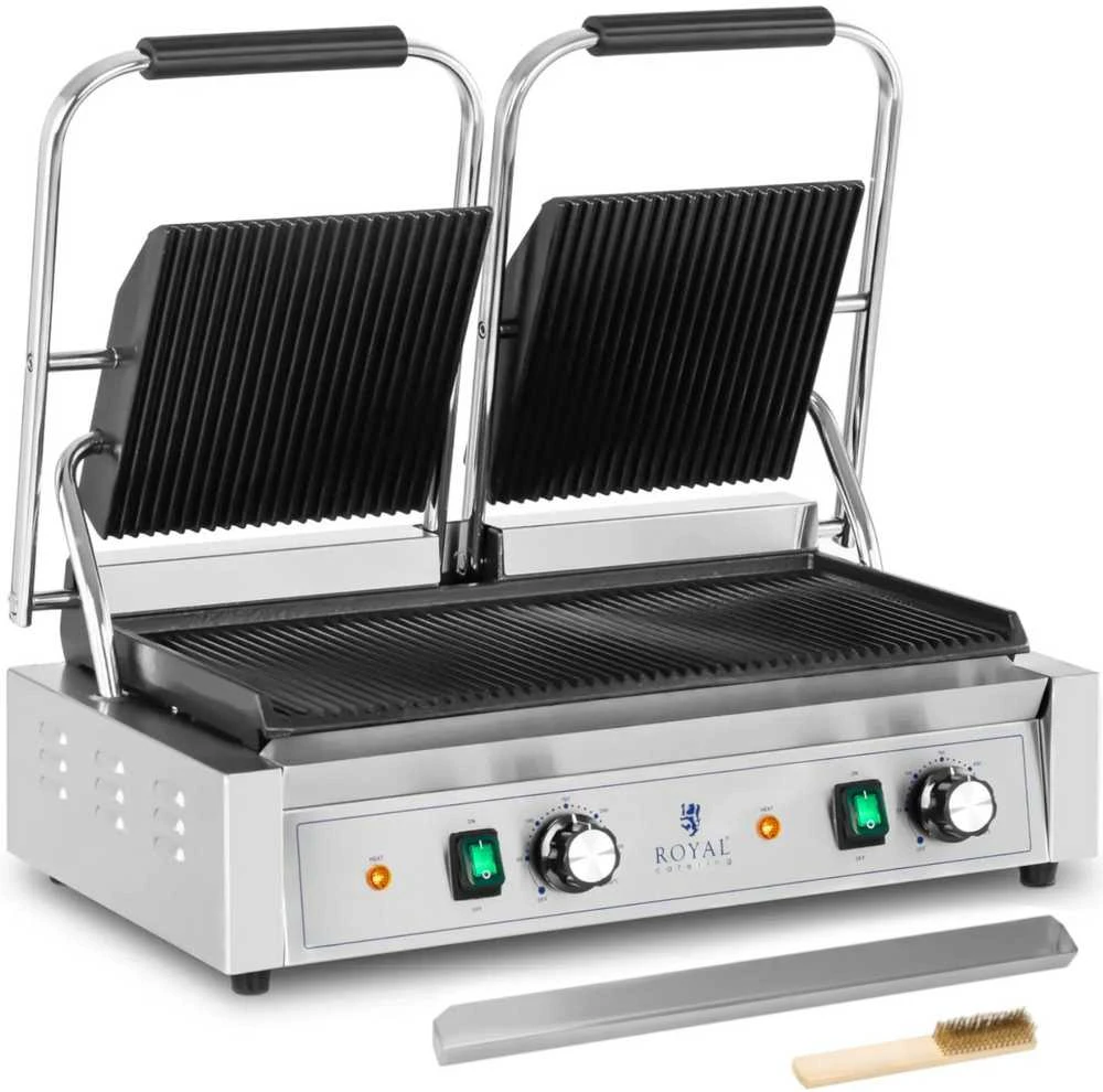 Royal Catering Dvipusės kontaktinės grotelės su grioveliais 3600 W