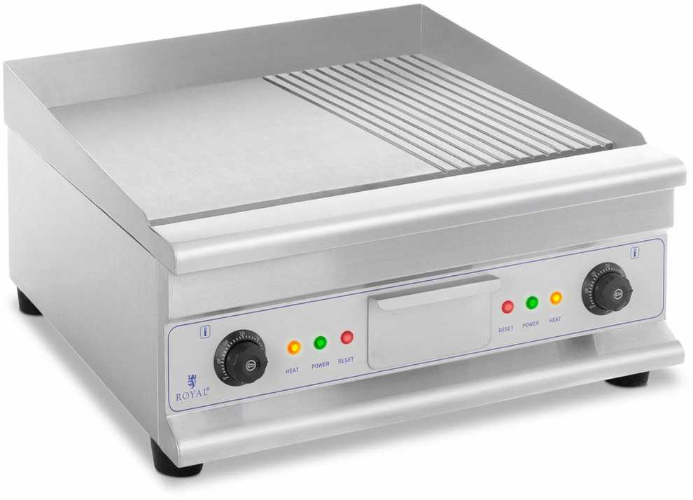 Royal Catering Kepsninė dviguba lygi, grioveliais grioveliais su riebalų stalčiumi 230 V 2x 3200 W