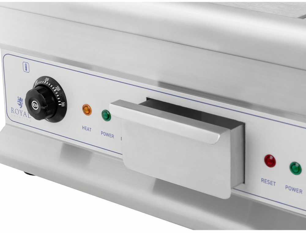 Royal Catering Kepsninė dviguba lygi, grioveliais grioveliais su riebalų stalčiumi 230 V 2x 3200 W