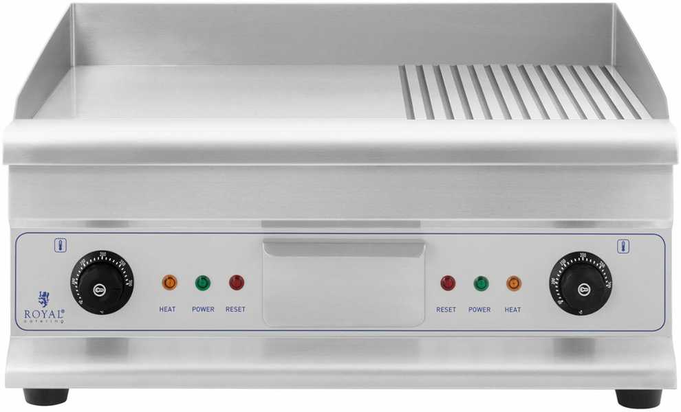 Royal Catering Kepsninė dviguba lygi, grioveliais grioveliais su riebalų stalčiumi 230 V 2x 3200 W