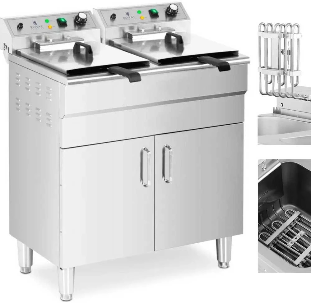 Royal Catering Dviguba atskirai pastatoma elektrinė gruzdintuvė su spintele 400 V 10000 W 26 l