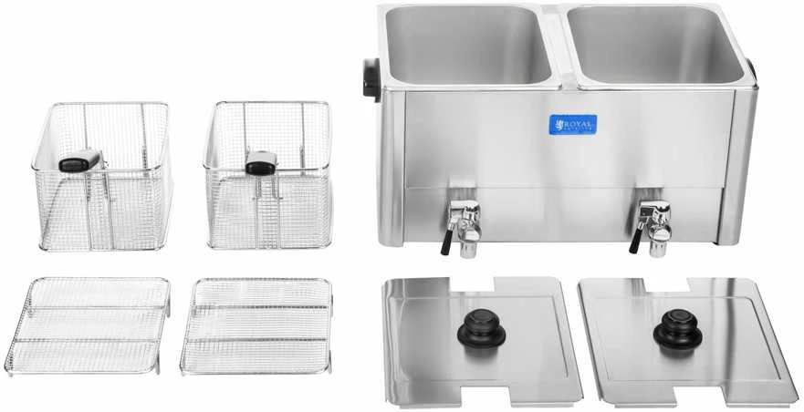 Royal Catering Gruzdintuvė elektrinis dvivietis su išleidimo čiaupais termostatas EGO 2x8L