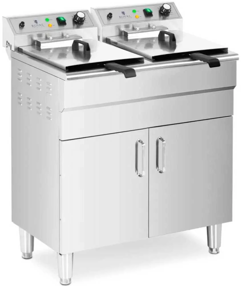 Royal Catering Dviguba atskirai pastatoma elektrinė gruzdintuvė su spintele 400 V 10000 W 26 l