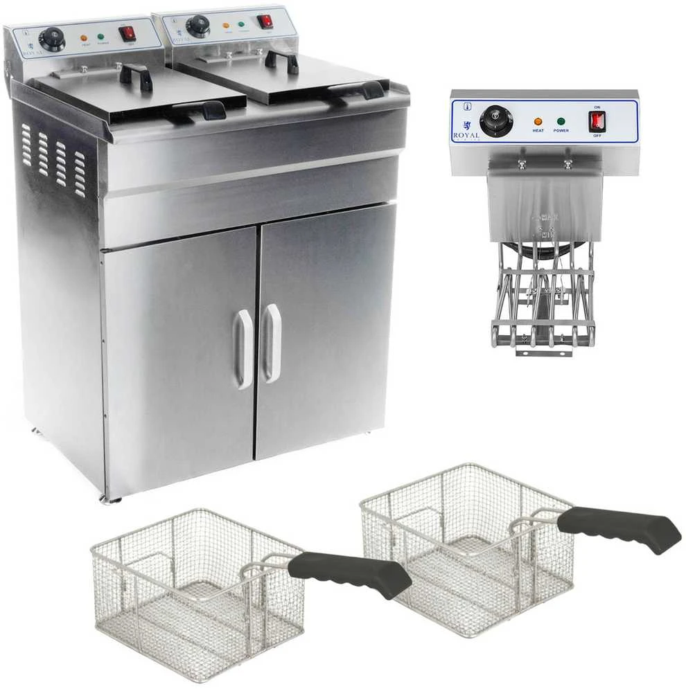 Royal Catering Dviguba dviejų kamerų gruzdintuvė su spintele 400V - 2x10L