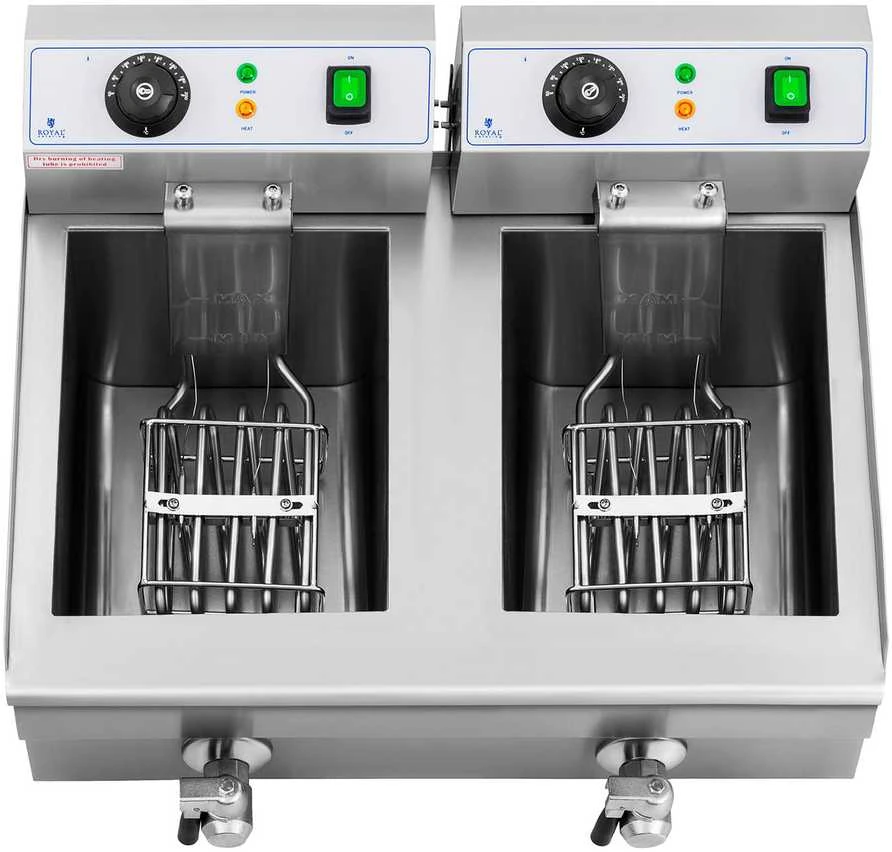 Royal Catering Elektrinė maitinimo dviguba gruzdintuvė su čiaupu 230 V 2 x 3000W 2 x 10 L