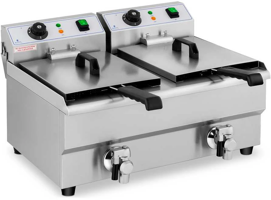 Royal Catering Elektrinė maitinimo dviguba gruzdintuvė su čiaupu 230 V 2 x 3000W 2 x 10 L