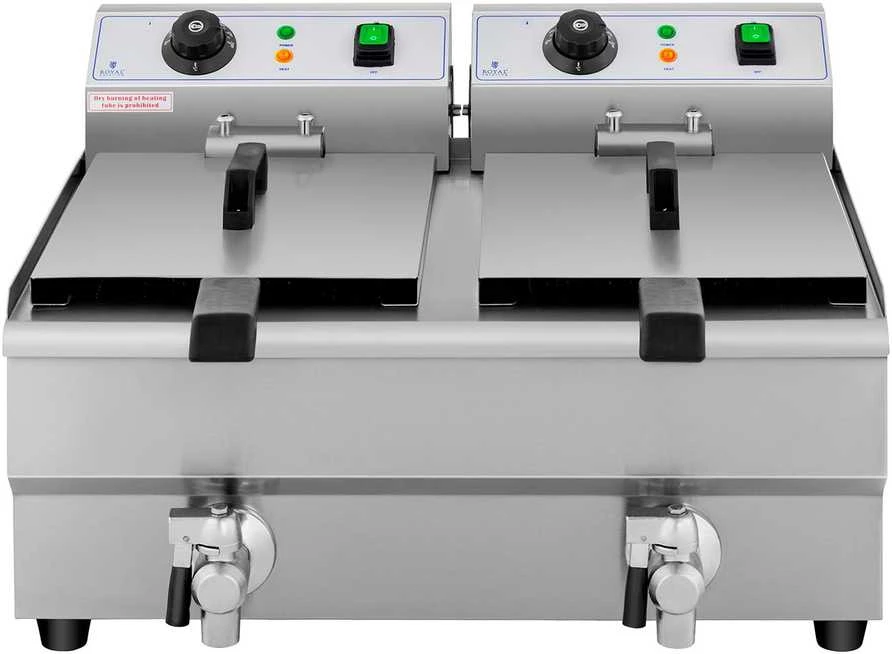 Royal Catering Elektrinė maitinimo dviguba gruzdintuvė su čiaupu 230 V 2 x 3000W 2 x 10 L