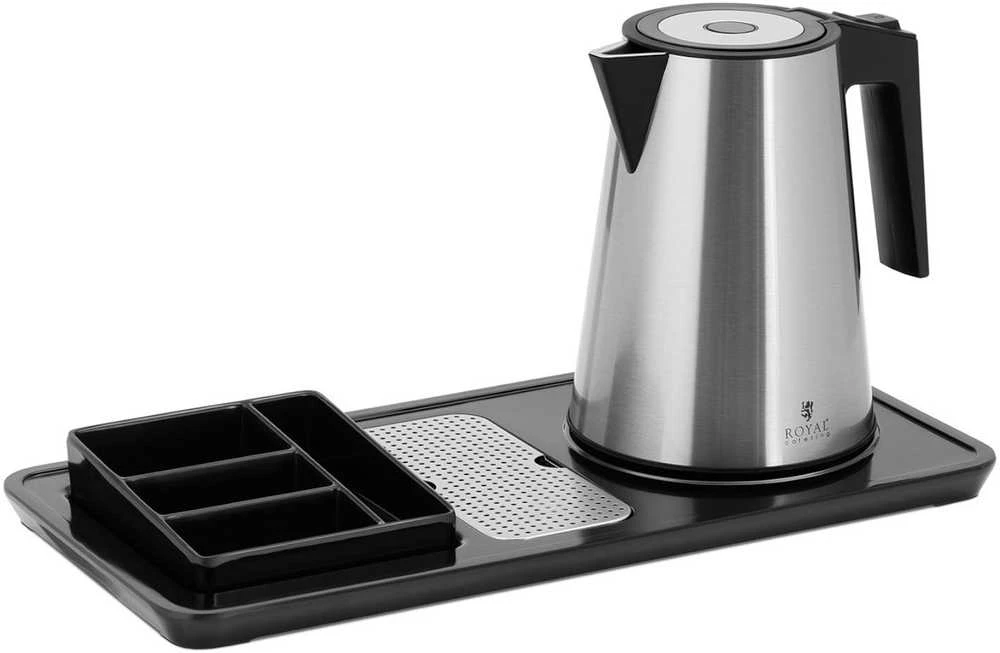Royal Catering Hotelowy komplektas powitalny virdulys elektrinis su tacą 1,2 l 1800 W sidabrinė