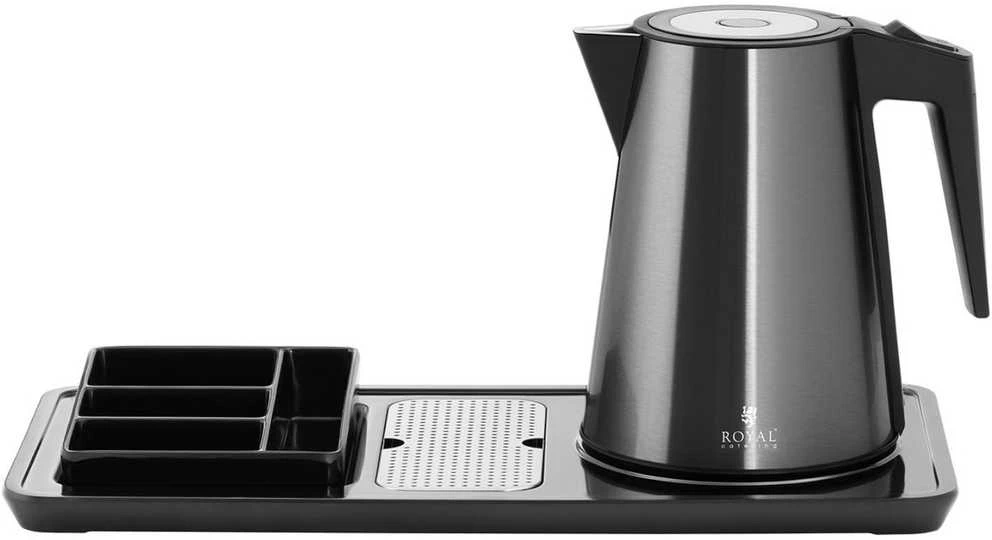 Royal Catering Viešbučio pasveikinimo rinkinys, elektrinis virdulys su padėklu, 1,2 l, 1800 W, juodas
