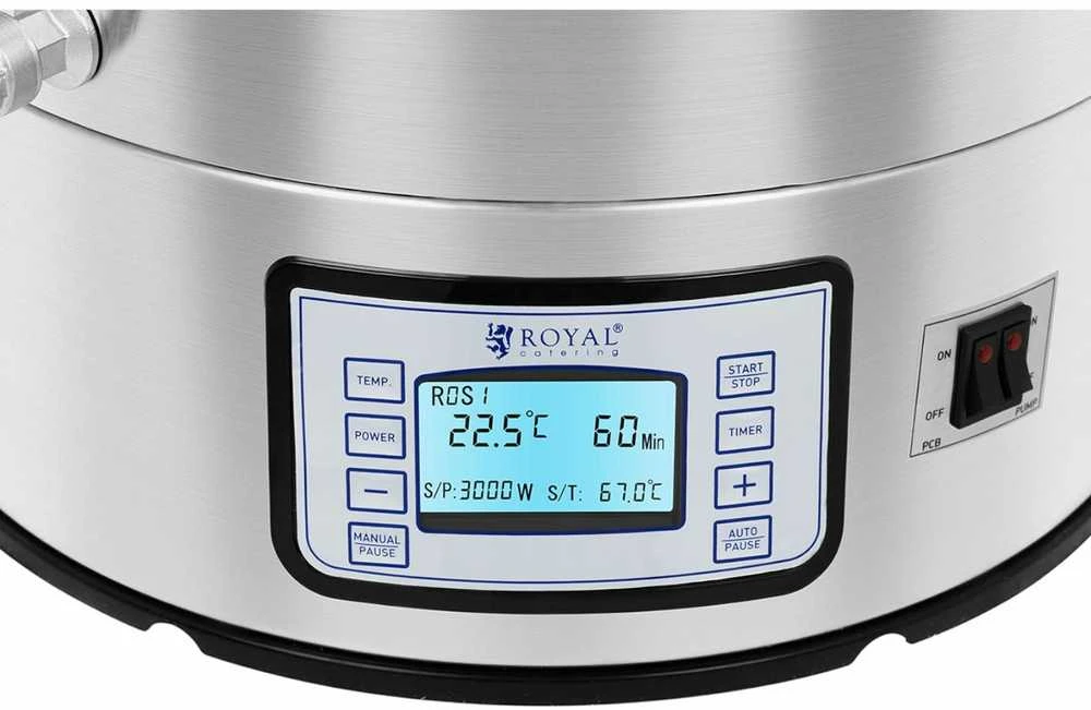 Royal Catering Košės virdulys alaus gamybai, nerūdijančio plieno 2500W LCD 60L