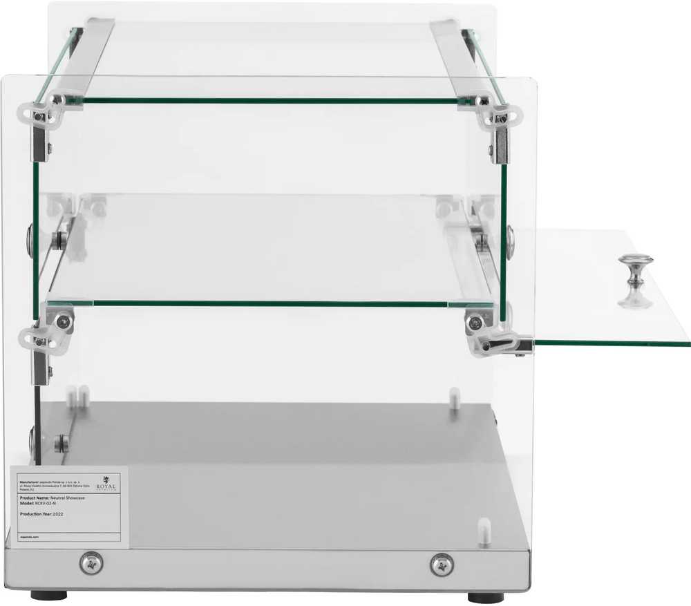Royal Catering Konditerijos bufeto vitrina tortams, desertams, bandeliams, stiklinė, 2 lentynos, 50 l