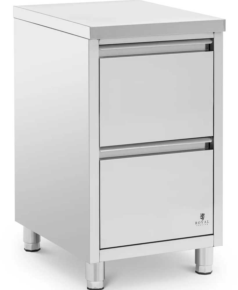Royal Catering Laisvai pastatoma maitinimo spinta su 2 stalčiais, PLIENAS, 50 x 60 x 87 cm