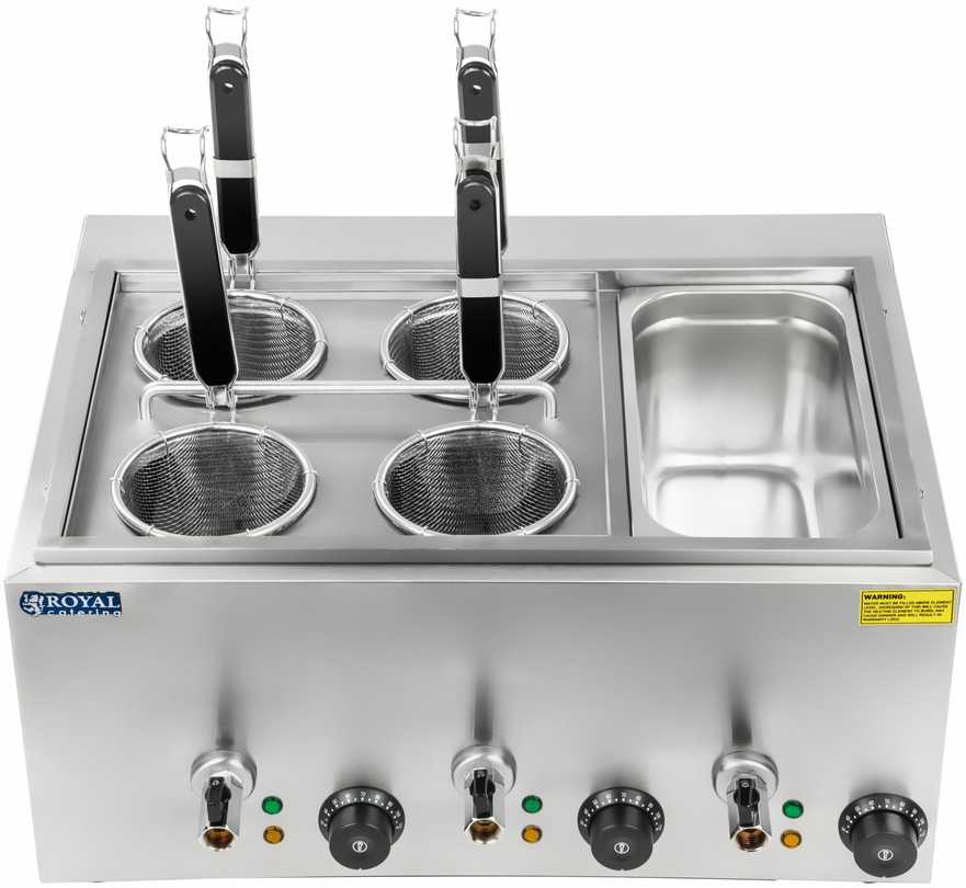 Royal Catering makaronų gaminimo aparatas, viryklė makaronams ir koldūnams virti su bain marie, 3 kameros su čiaupais