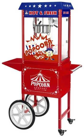 Royal Catering Mobili kukurūzų spragėsių mašina su vežimėliu ant ratų TEFLON 1600W