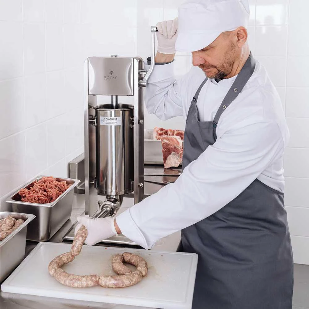 Royal Catering Užpildas, vertikalus dešrų kimštuvas, rankinis, 5 l + 4 piltuvėliai