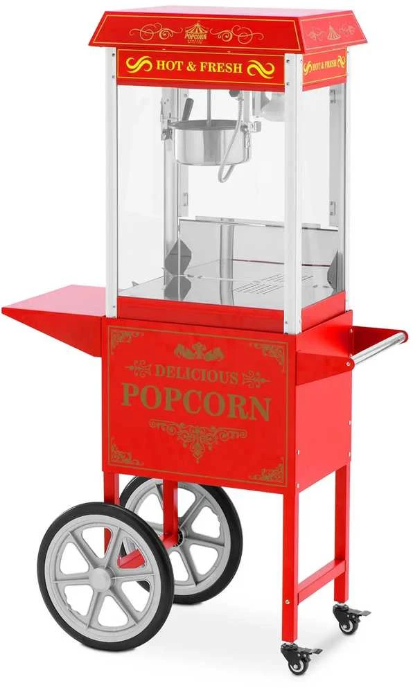 Royal Catering Profesionali kukurūzų spragėsių mašina ant vežimėlio su RETRO apšvietimu 88 l 1600 W raudona