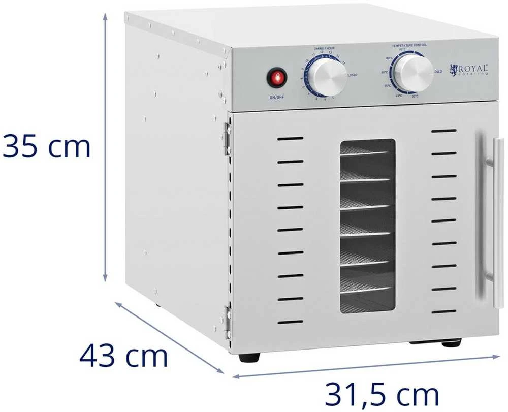Royal Catering Profesionalus maisto džiovinimo džiovintuvas 8 lentynos 29x29cm 22L 800W