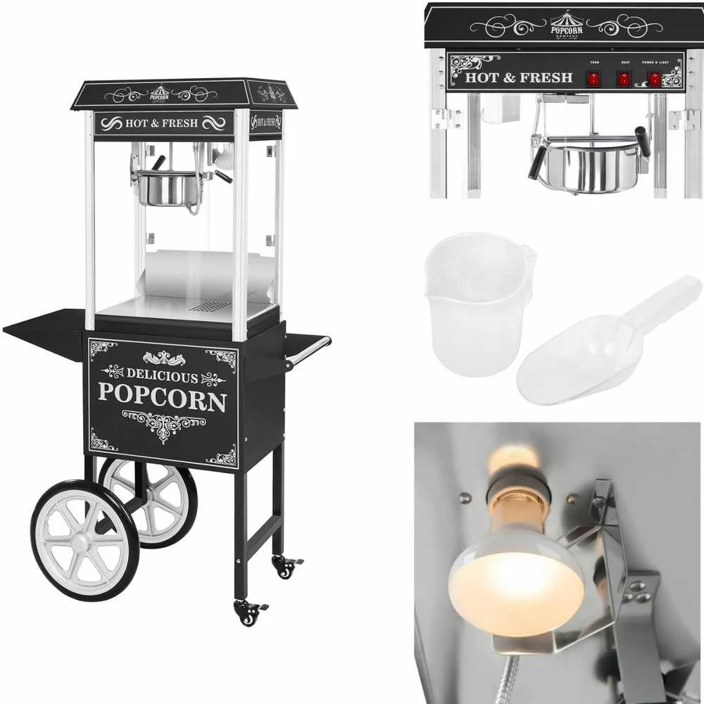 Royal Catering Profesionalus, efektyvus mobilus spragėsių aparatas ant vežimėlio 230V 1,6kW juodas
