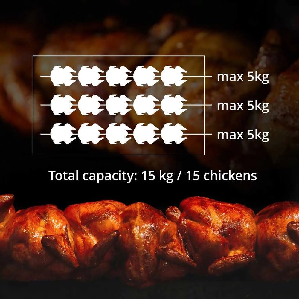 Royal Catering Dujinė kepsninė 15 vištų, 3 iešmeliai, propanas-butanas, 15 kW