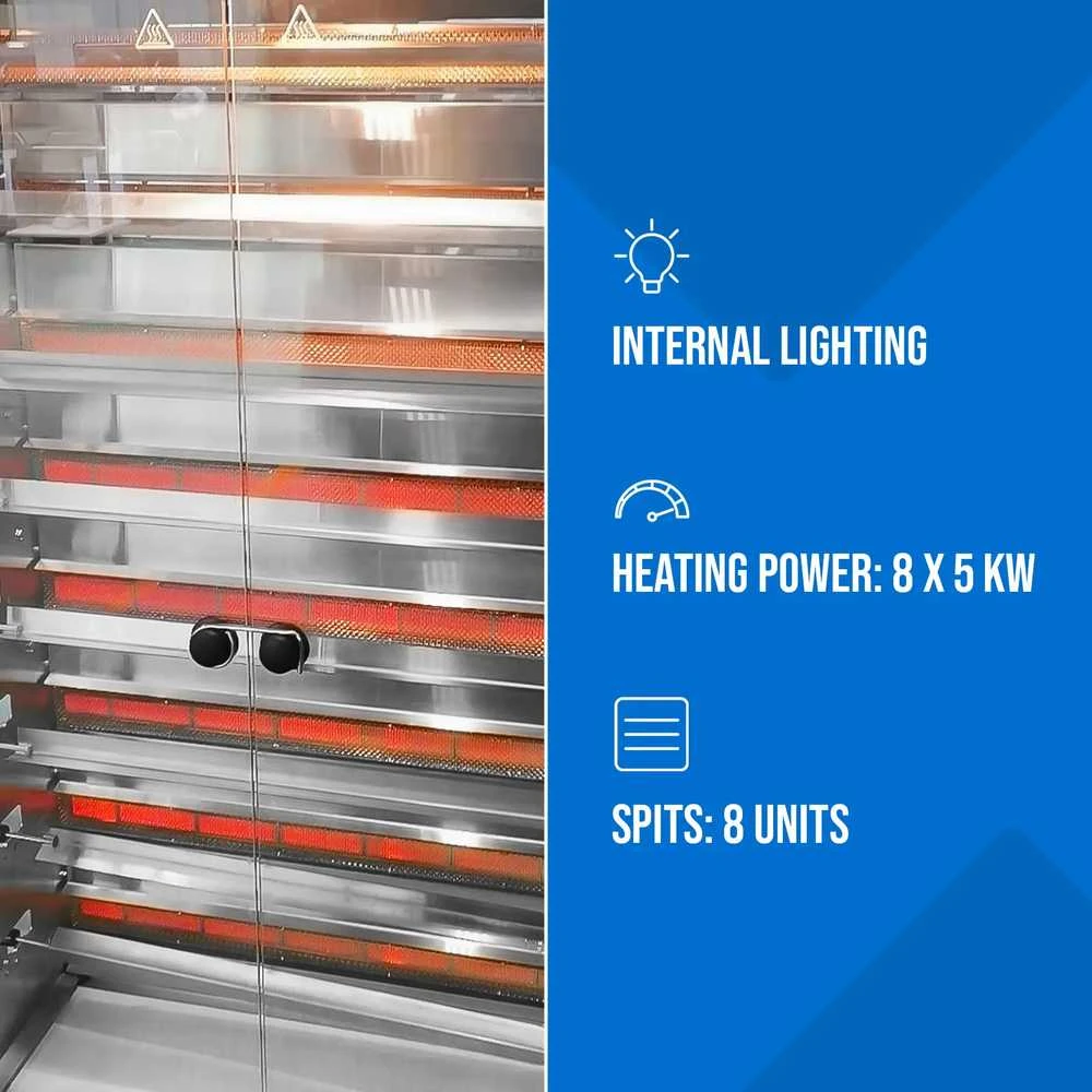 Royal Catering Dujinė kepsninė 40 vištų, 8 iešmeliai, propanas-butanas, 40 kW
