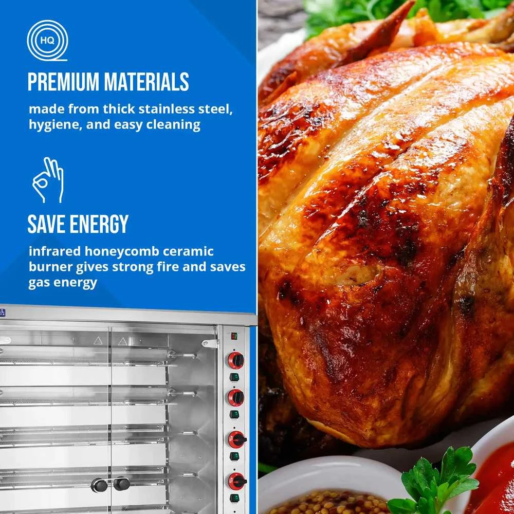 Royal Catering Dujinė kepsninė 40 vištų, 8 iešmeliai, propanas-butanas, 40 kW