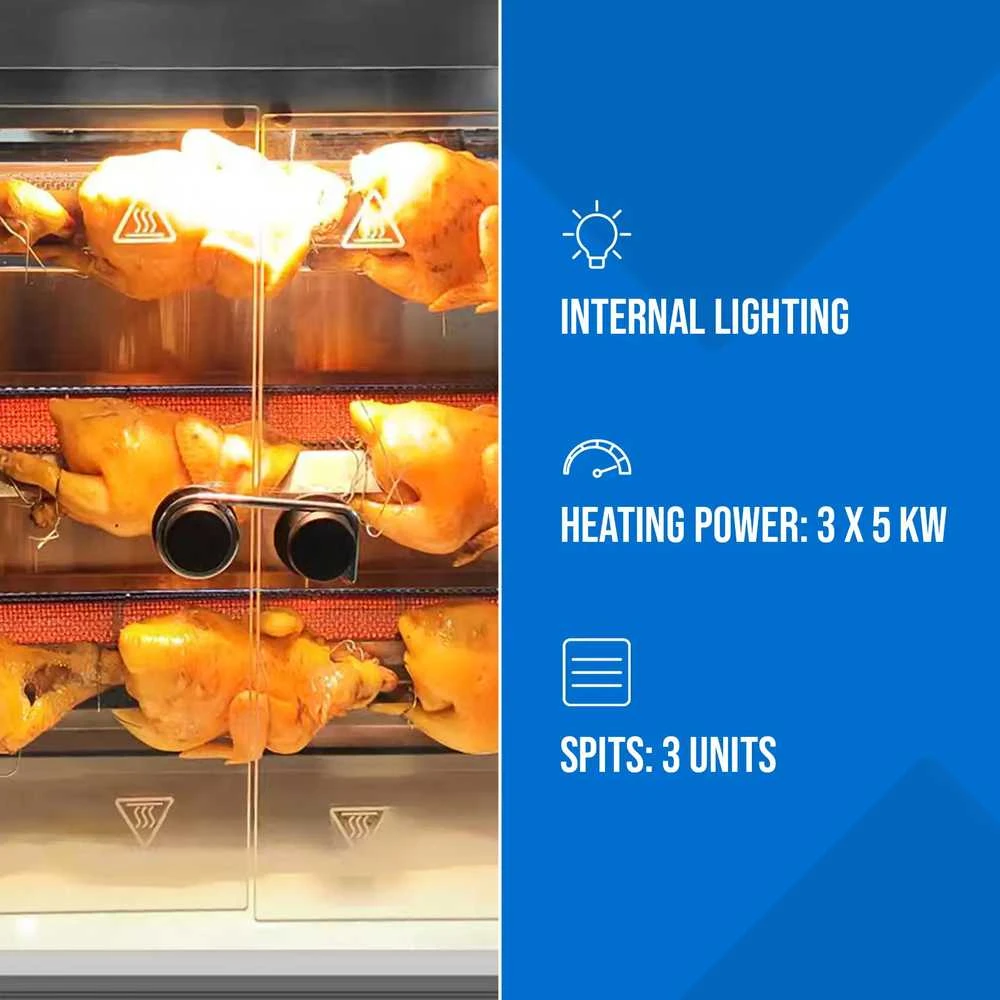 Royal Catering Dujinė kepsninė 15 vištų, 3 iešmeliai, propanas-butanas, 15 kW