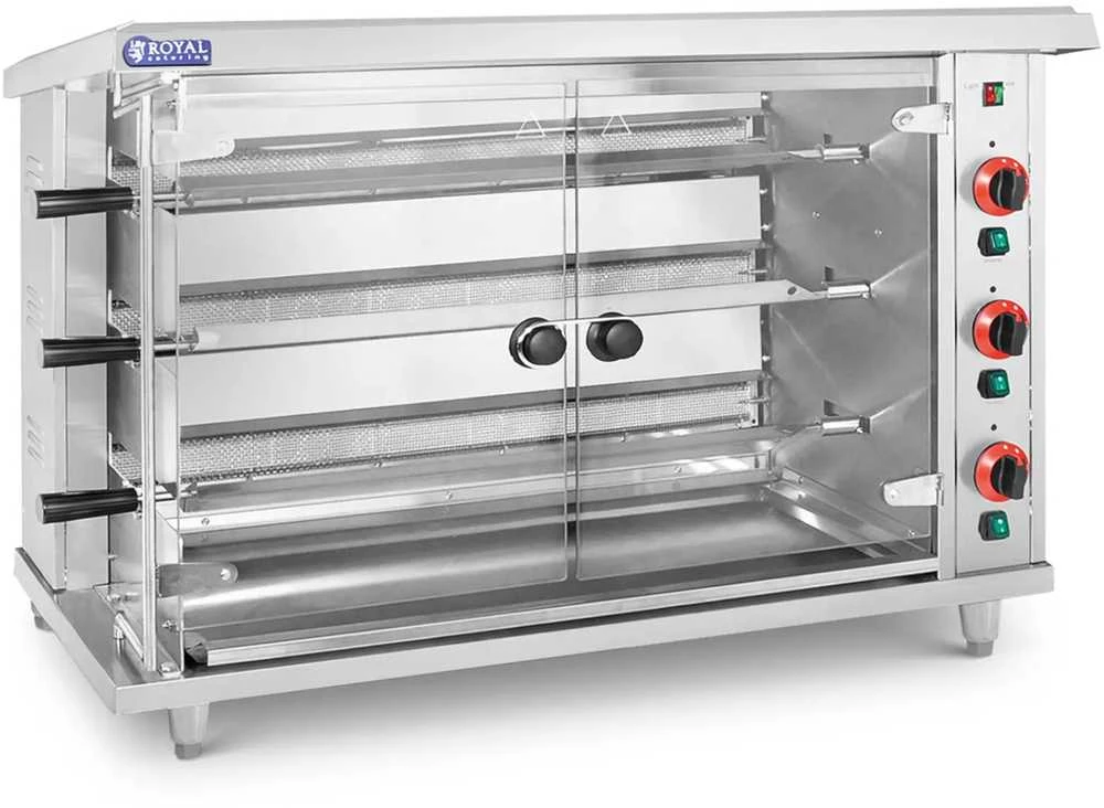 Royal Catering Dujinė kepsninė 15 vištų, 3 iešmeliai, propanas-butanas, 15 kW
