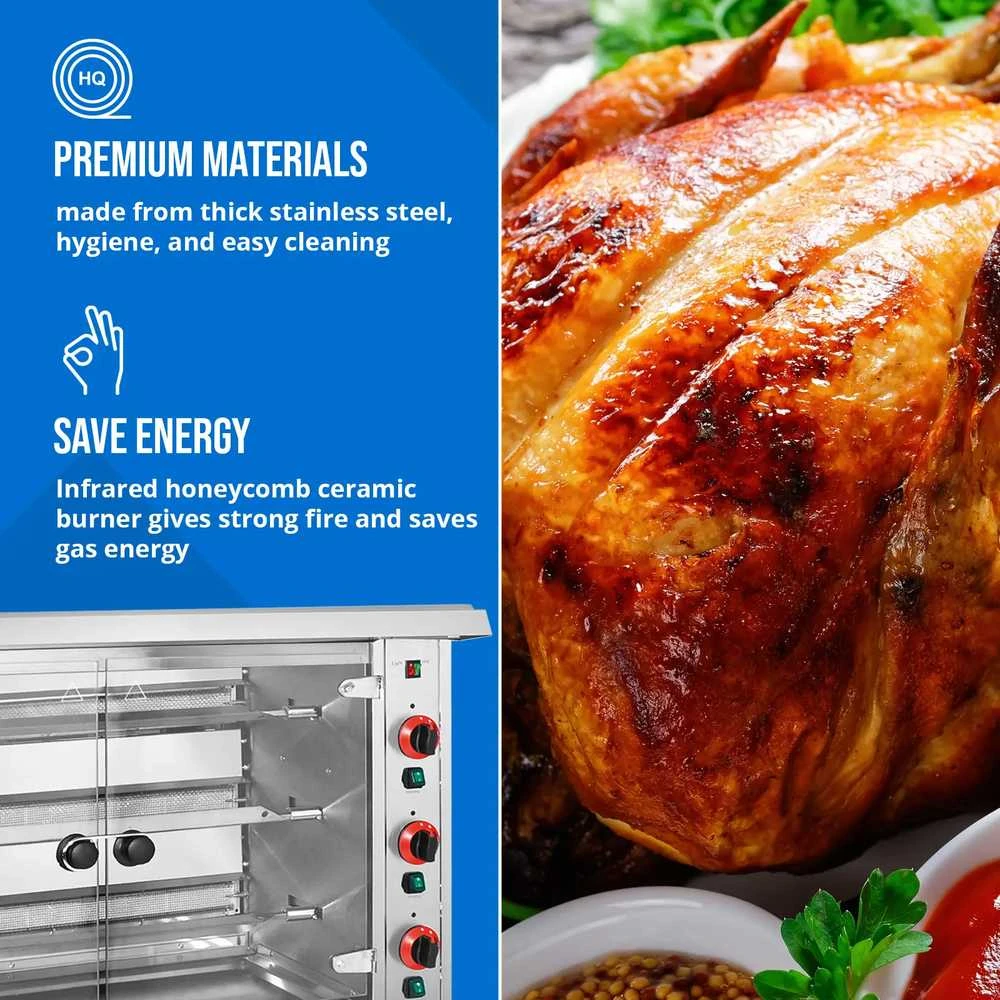 Royal Catering Dujinė kepsninė 15 vištų, 3 iešmeliai, propanas-butanas, 15 kW