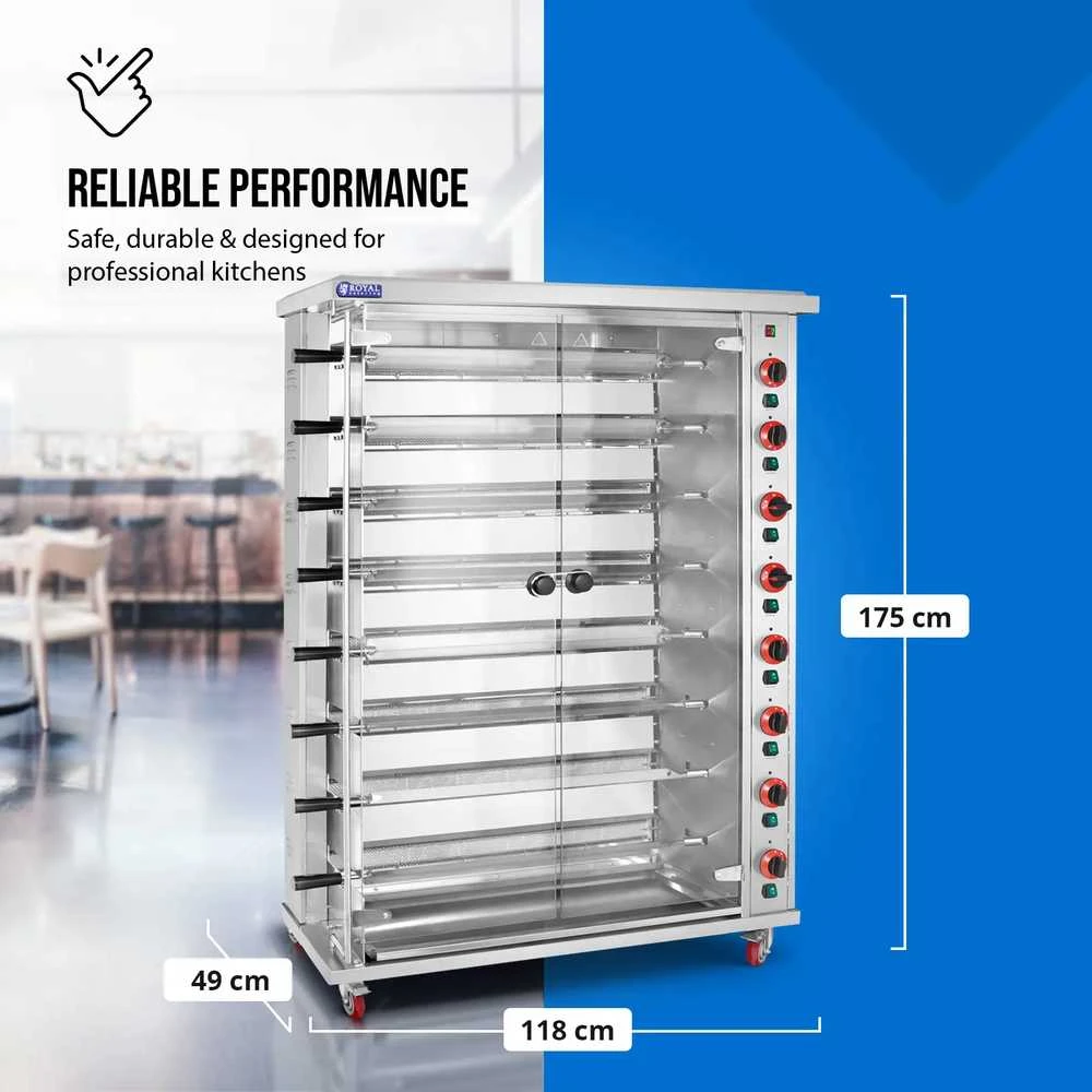 Royal Catering Dujinė kepsninė 40 vištų, 8 iešmeliai, propanas-butanas, 40 kW