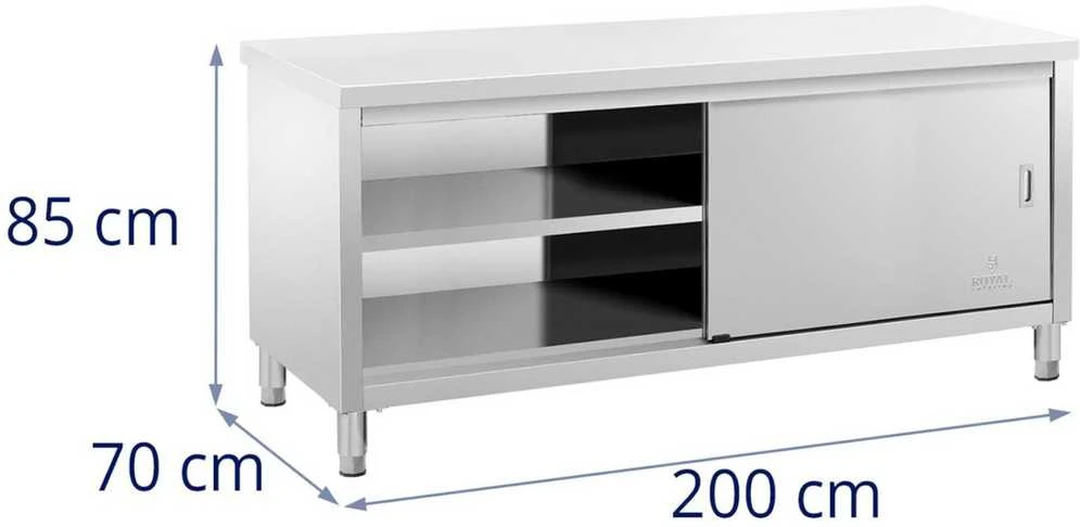 Royal Catering Nerūdijančio plieno gastronominė laisvai pastatoma spintelė, stumdomos durys, 200x70cm