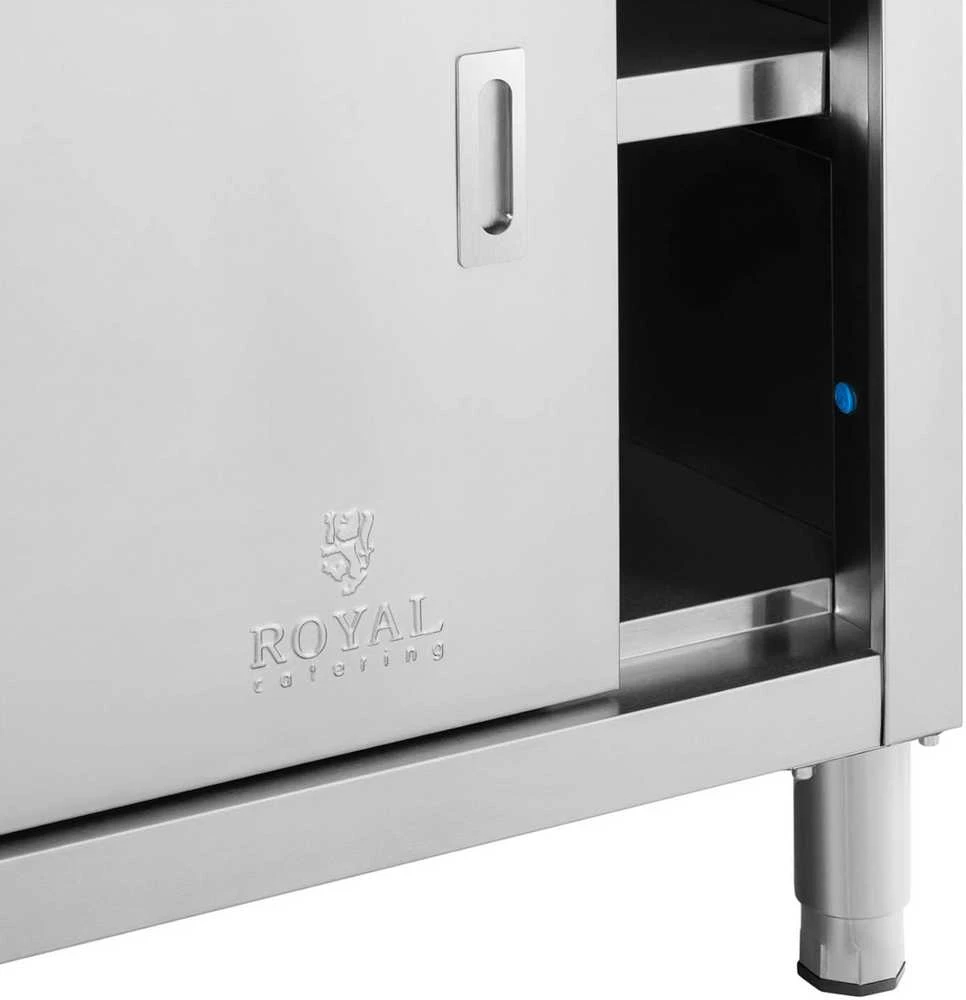 Royal Catering spintelė: stumdomos durys ir logotipas