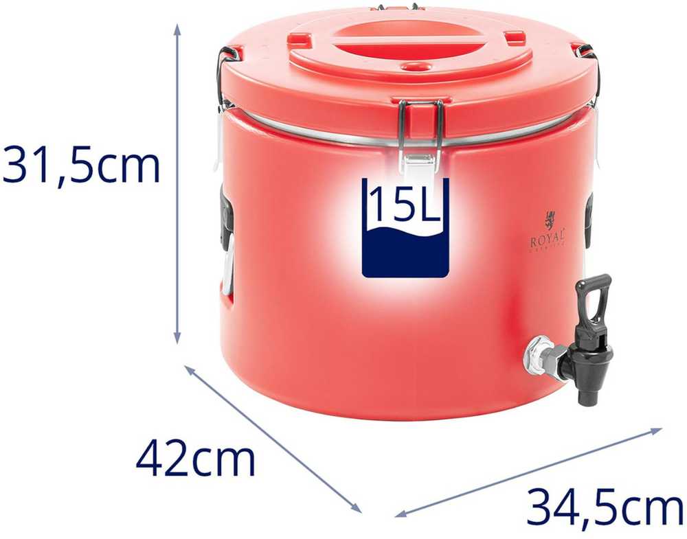 Royal Catering Maitinimo gastronominis termosas su čiaupu gėrimams gabenti, 15 l