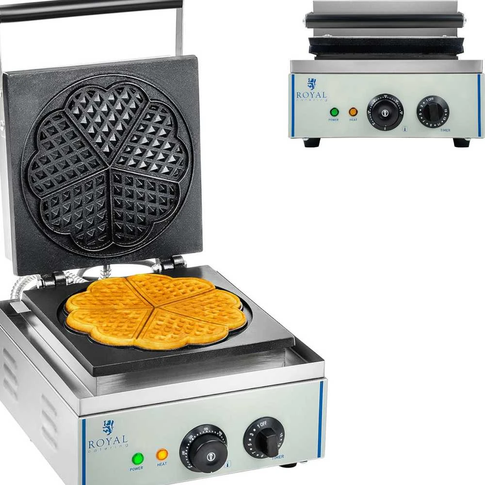 Royal Catering Teflonu dengta vaflinė apvaliems vafliams, širdelės rozetė, skersmuo. 21 cm