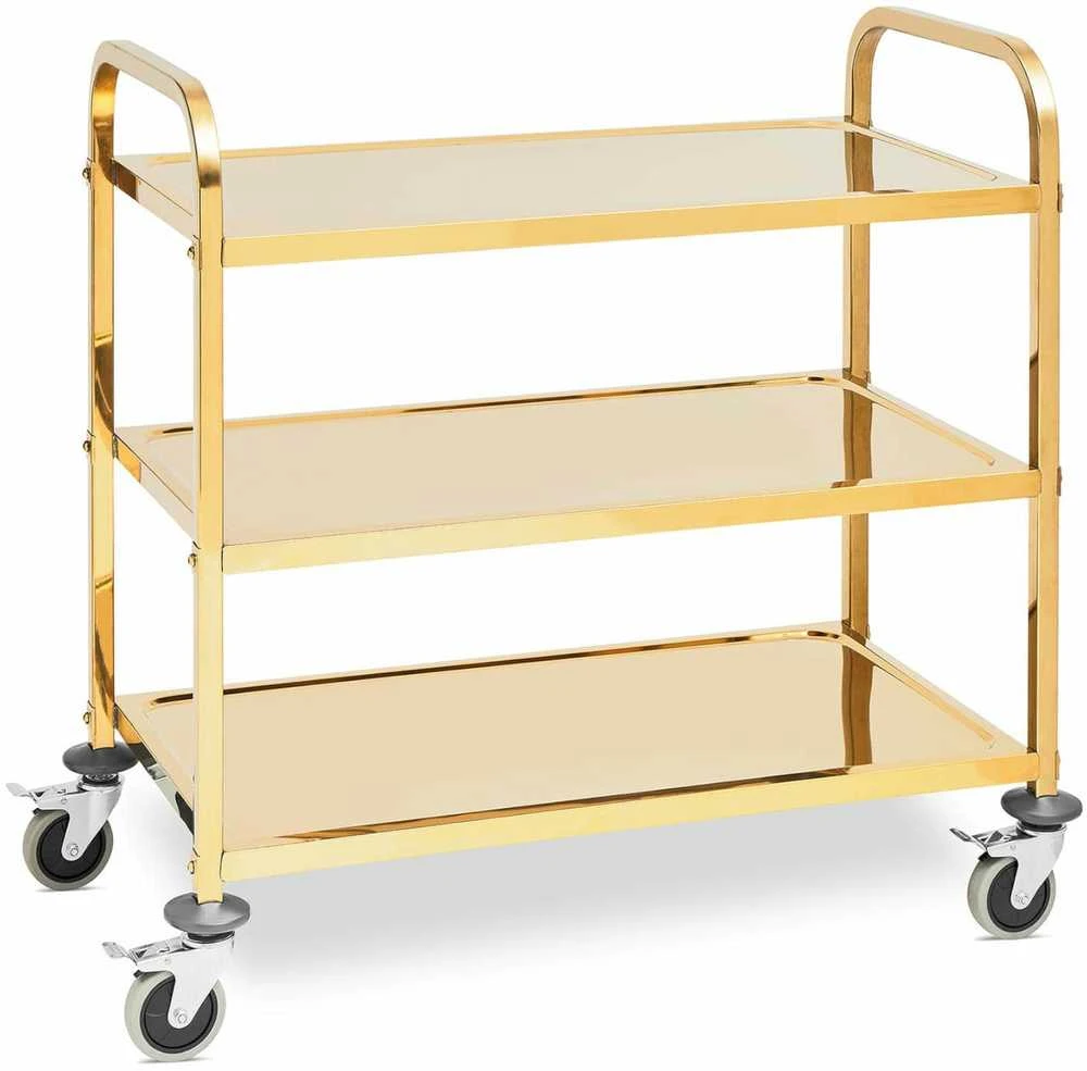 Royal Catering Vežimėlis kelnerski cateringowy do serwowania 3 półki 89.5 x 49.5 cm do 300 kg - auksinė