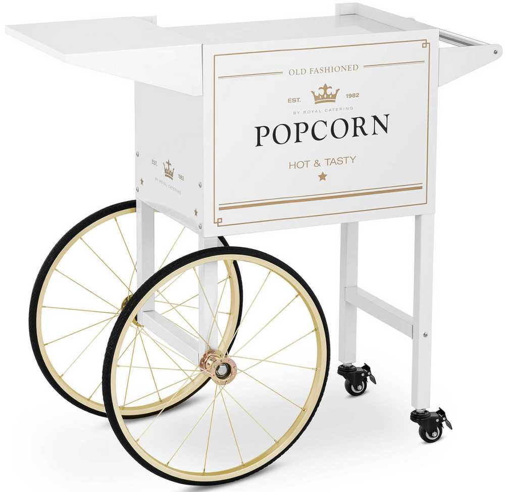 Royal Catering Vežimėlis bazė kukurūzų spragėsių mašinai su retro spintele 51 x 37 cm - balta ir-auksinė