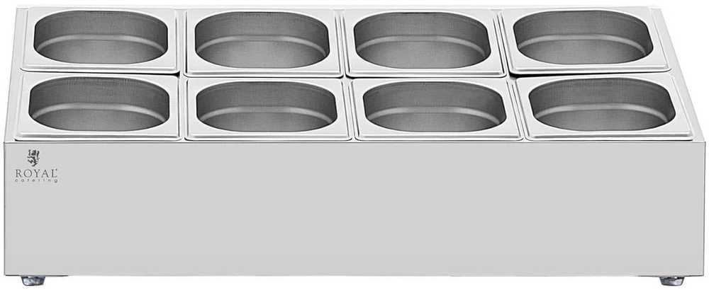 Royal Catering Vitrinos stovas 8 x GN 1/6 maitinimo konteineriams + konteineriams su dangteliais