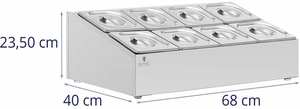 Royal Catering Vitrinos stovas 8 x GN 1/6 maitinimo konteineriams + konteineriams su dangteliais