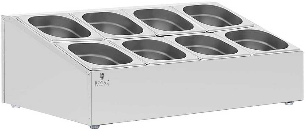 Royal Catering Vitrinos stovas 8 x GN 1/6 maitinimo konteineriams + konteineriams su dangteliais
