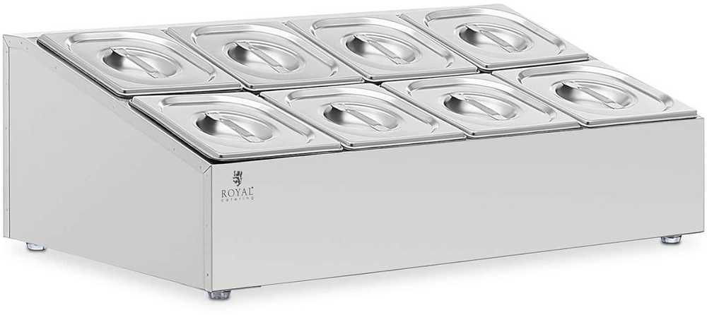 Royal Catering Vitrinos stovas 8 x GN 1/6 maitinimo konteineriams + konteineriams su dangteliais