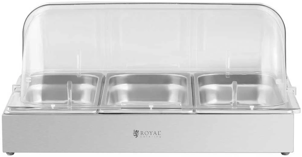 Royal Catering Pusryčių švediško stalo vitrinos su ritininiu dangteliu 3x GN 1/3 3x 2,6 l