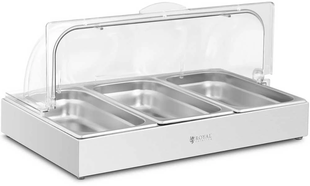 Royal Catering Pusryčių švediško stalo vitrinos su ritininiu dangteliu 3x GN 1/3 3x 2,6 l