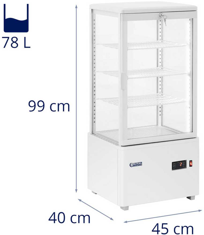 Šaldytuvas Royal Catering Šaldytuvo vitrina, stiklinė, 4 lygių, 78 l - balta
